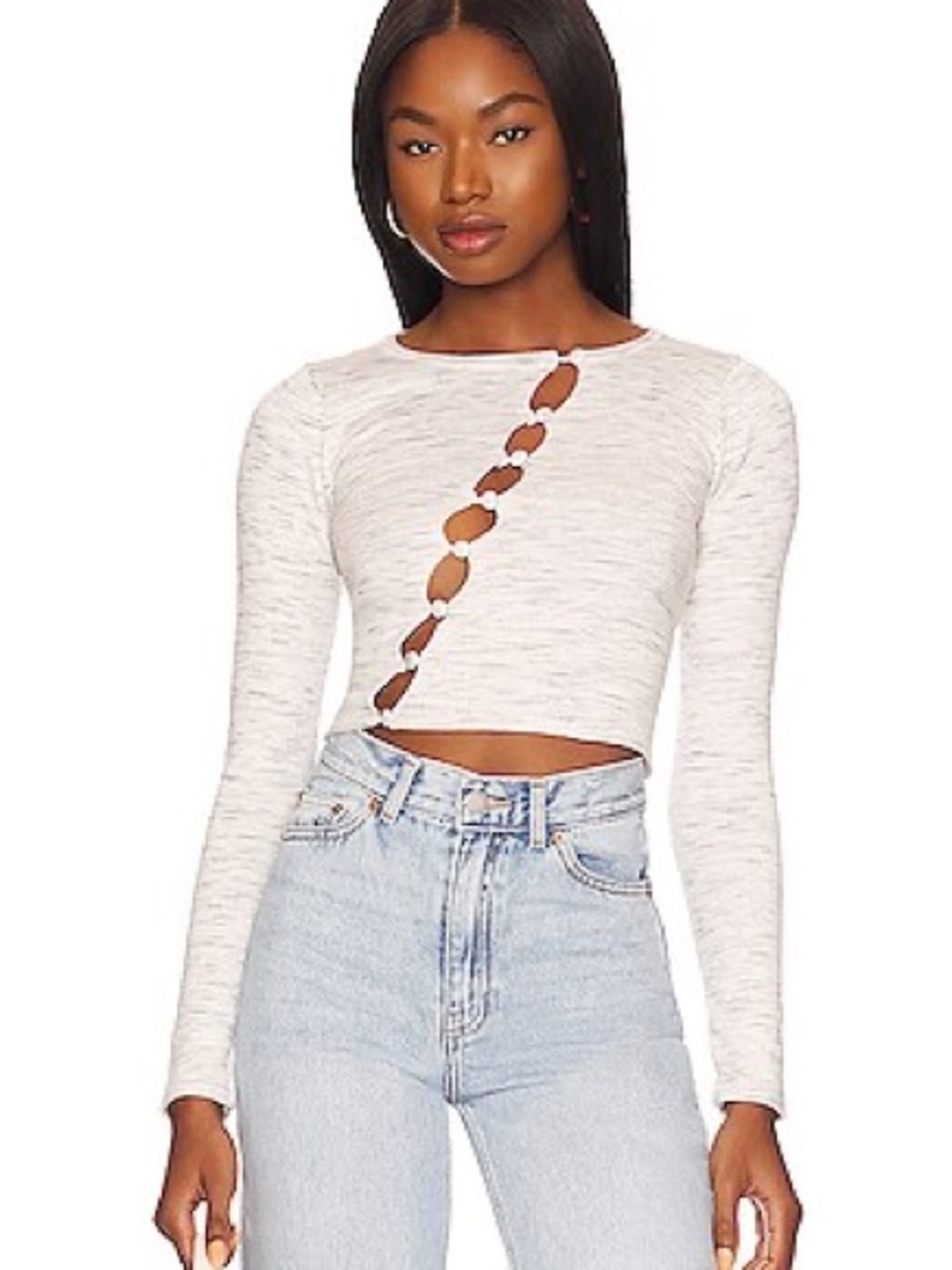 REVOLVE Superdown Kai Button Front Cropped Cardigan Top NWT Size L 90s Chic